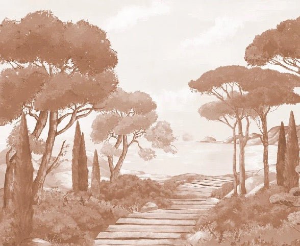 Papier peint balade dans les calanques terracotta