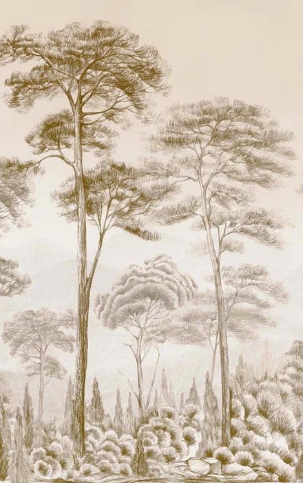 Papier peint nature pinède sépia