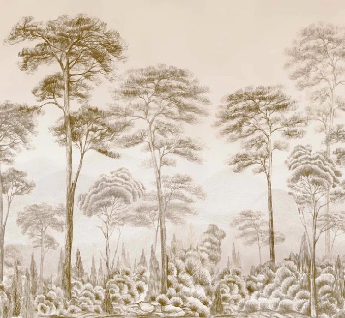 Papier peint nature pinède sépia