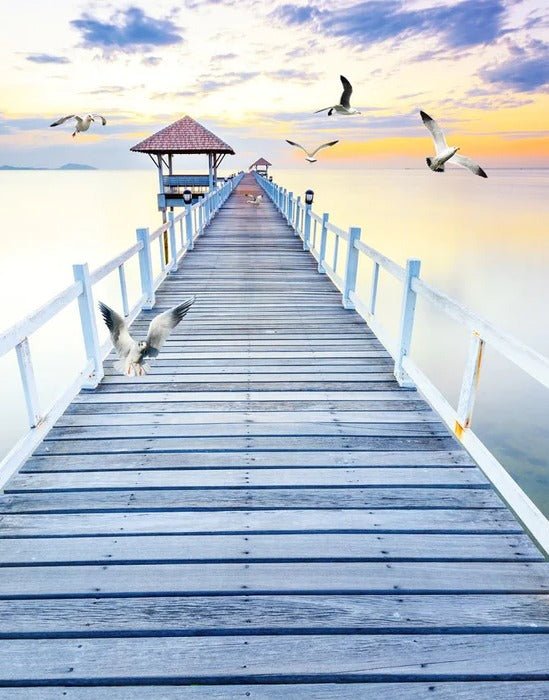 Papier peint trompe l’œil Ponton vue sur mer, XXL, tendance