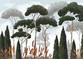 Papier peint sur mesure cyprès pins et herbes de la pampa