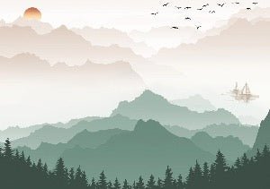 Papier peint montagne dans brume terracotta, XXL, tendance