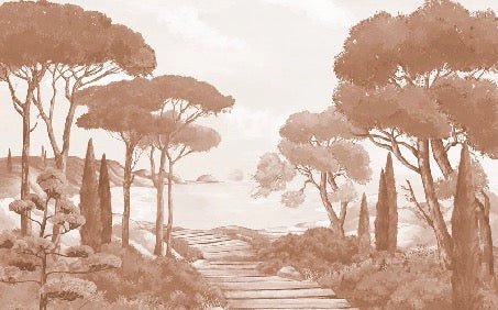 Papier peint balade dans les calanques terracotta