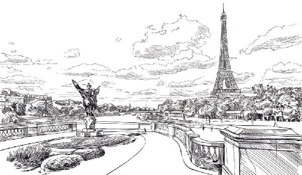 Papier peint pont Bir Hakeim vue tour Eiffel