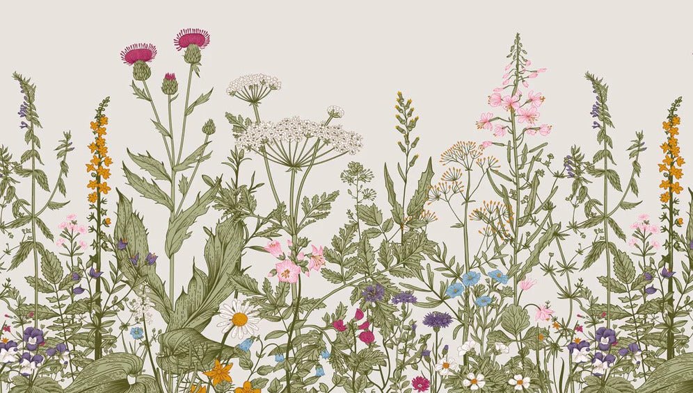 Papier peint fleur botanique folk romantique