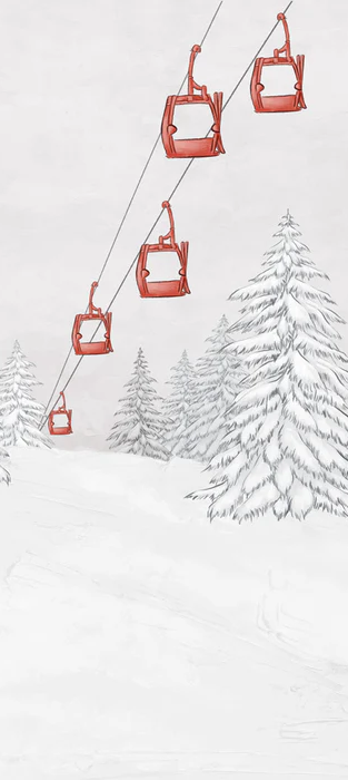 Papier Peint Montagne Télécabine Rouge - H232cm x L104cm - Matière Pré-Encollé
