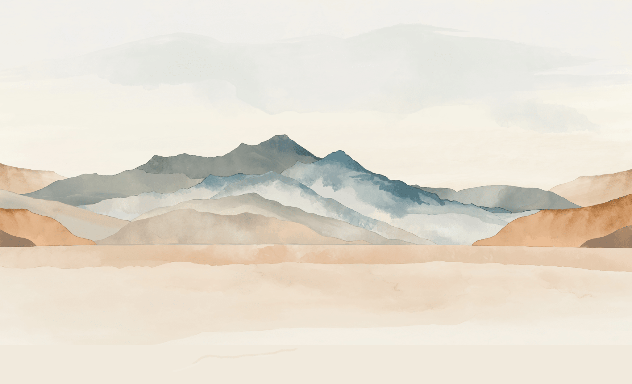 Papier Peint Panoramique Montagne Aquarelle Pastel - H267cm x L448cm - Matière Softouch - Muralconcept