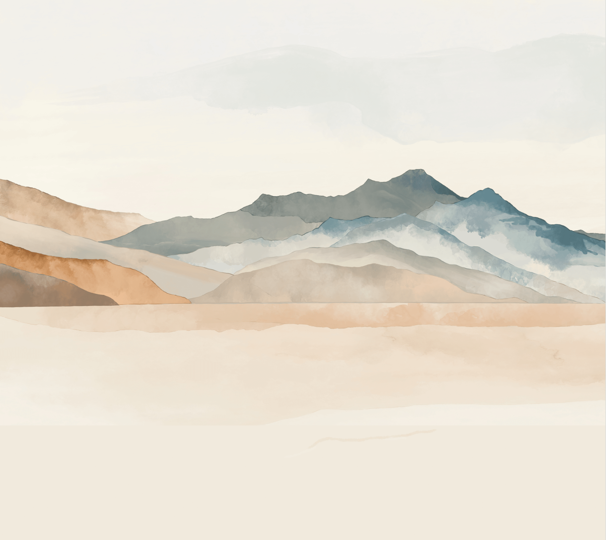 Papier Peint Panoramique Montagne Aquarelle Pastel - H198cm x L226cm - Matière Softouch - Muralconcept