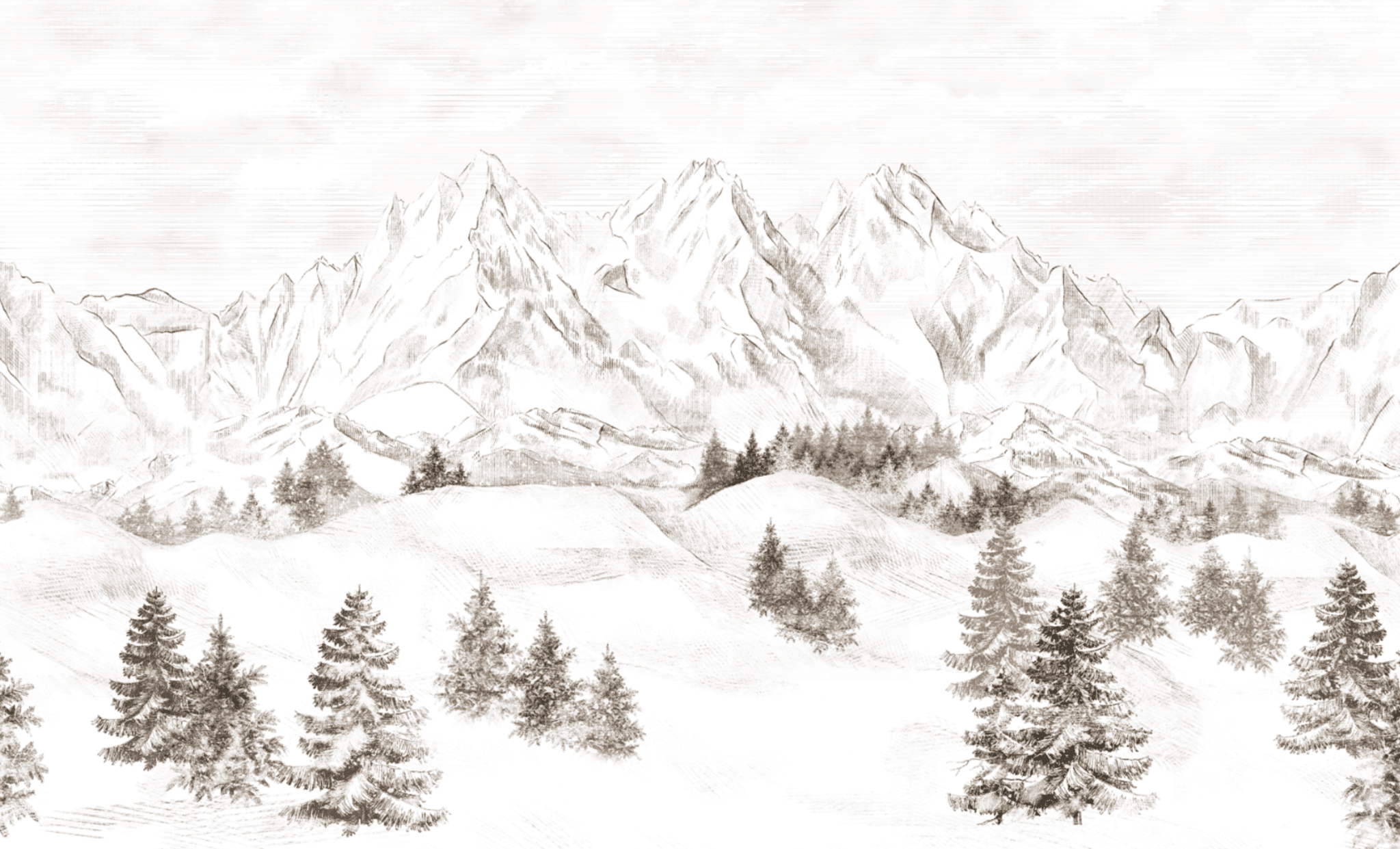 Papier Peint Panoramique Montagne Massif des Alpes - H100cm x L165cm - Matière Softouch - Muralconcept