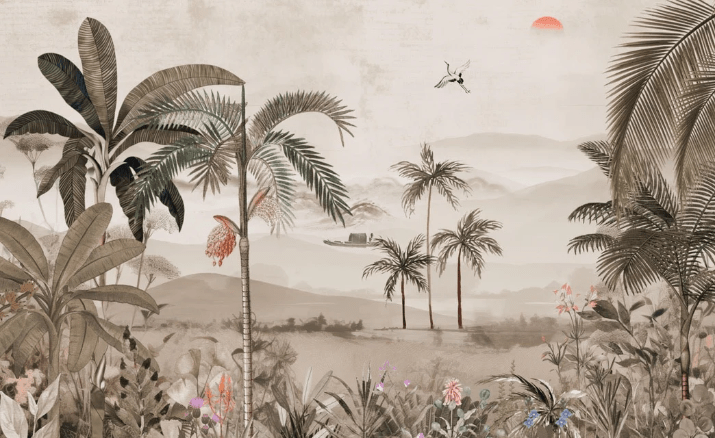 Papier Peint Panoramique L'Art de la Jungle - H221cm x L360cm - Matière Softouch - Muralconcept