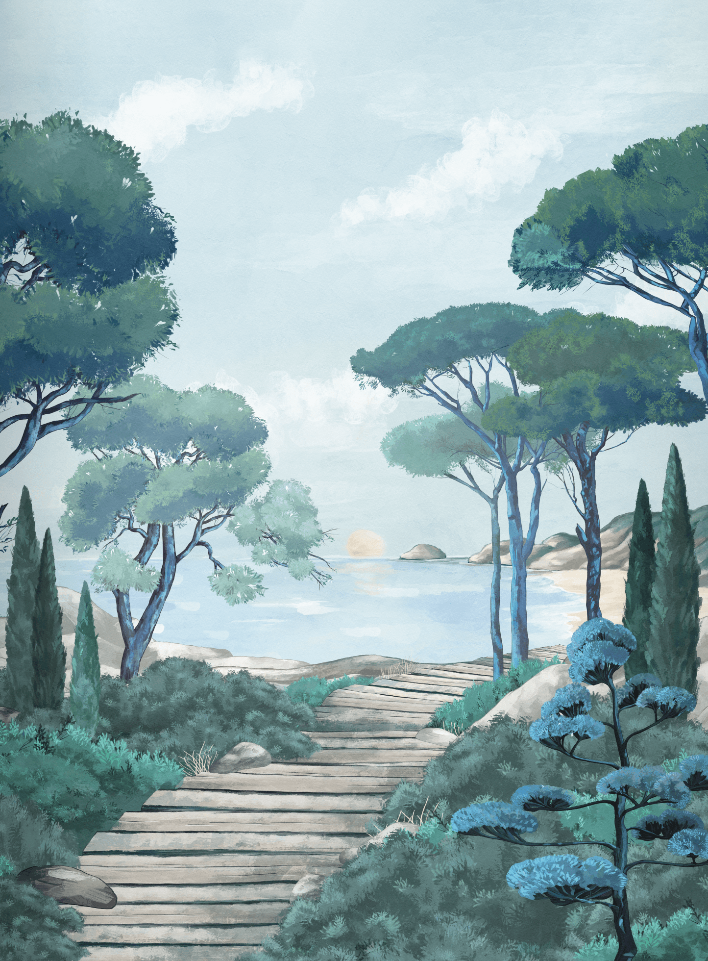 Papier Peint Panoramique Balade Dans les Calanques - H385cm x L285cm - Matière Softouch - Muralconcept