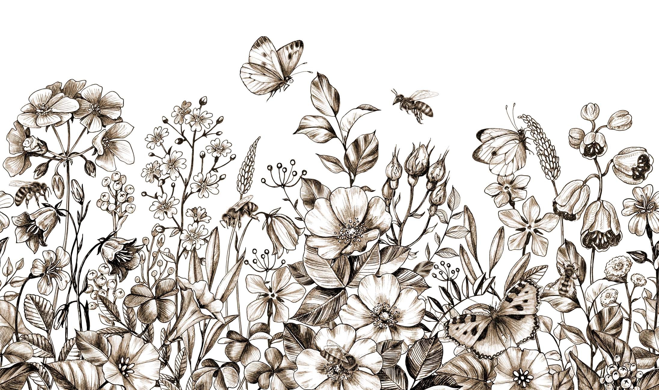 Papier peint champêtre fleur sépia, XXL, tendance