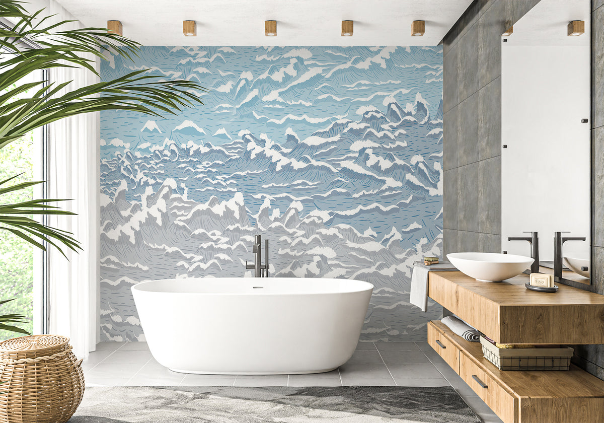 Papier peint salle de bain vagues