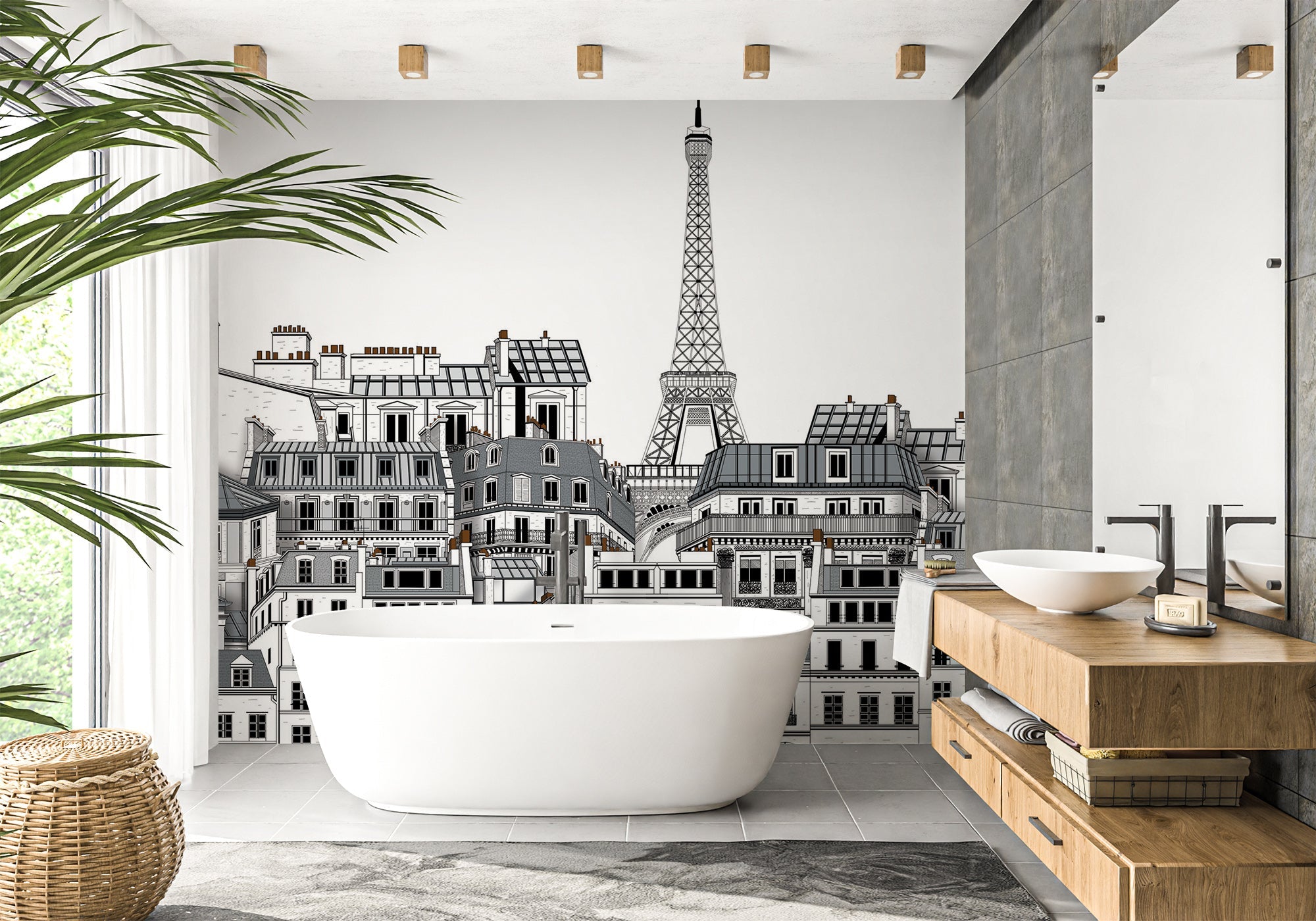 Papier peint salle de bain Français les toits Parisiens, XXL, tendance