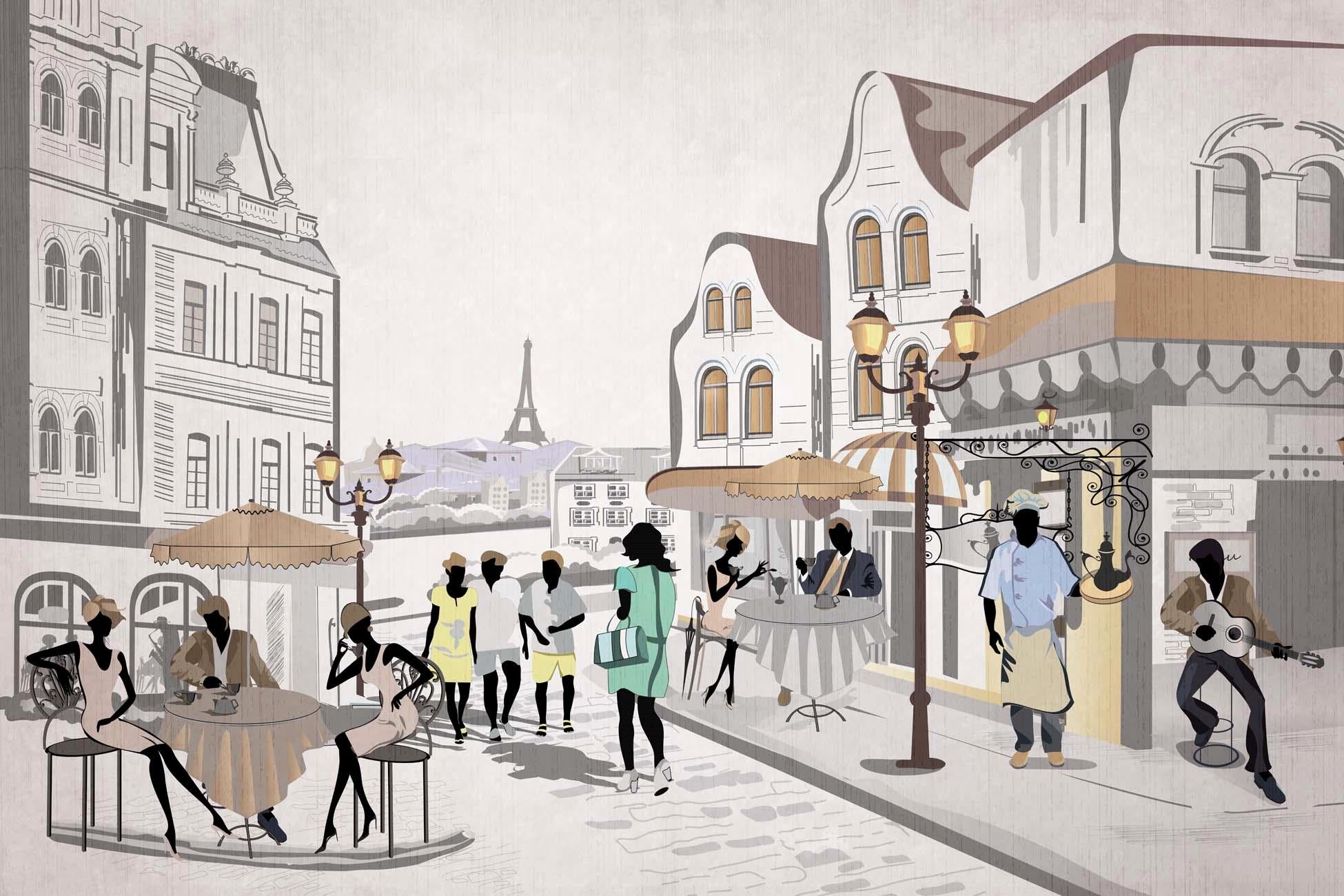 Papier peint français Paris café en terrasse, XXL, tendance