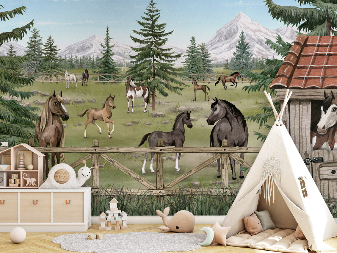 Papier peint évasion - Le havre des chevaux - Muralconcept