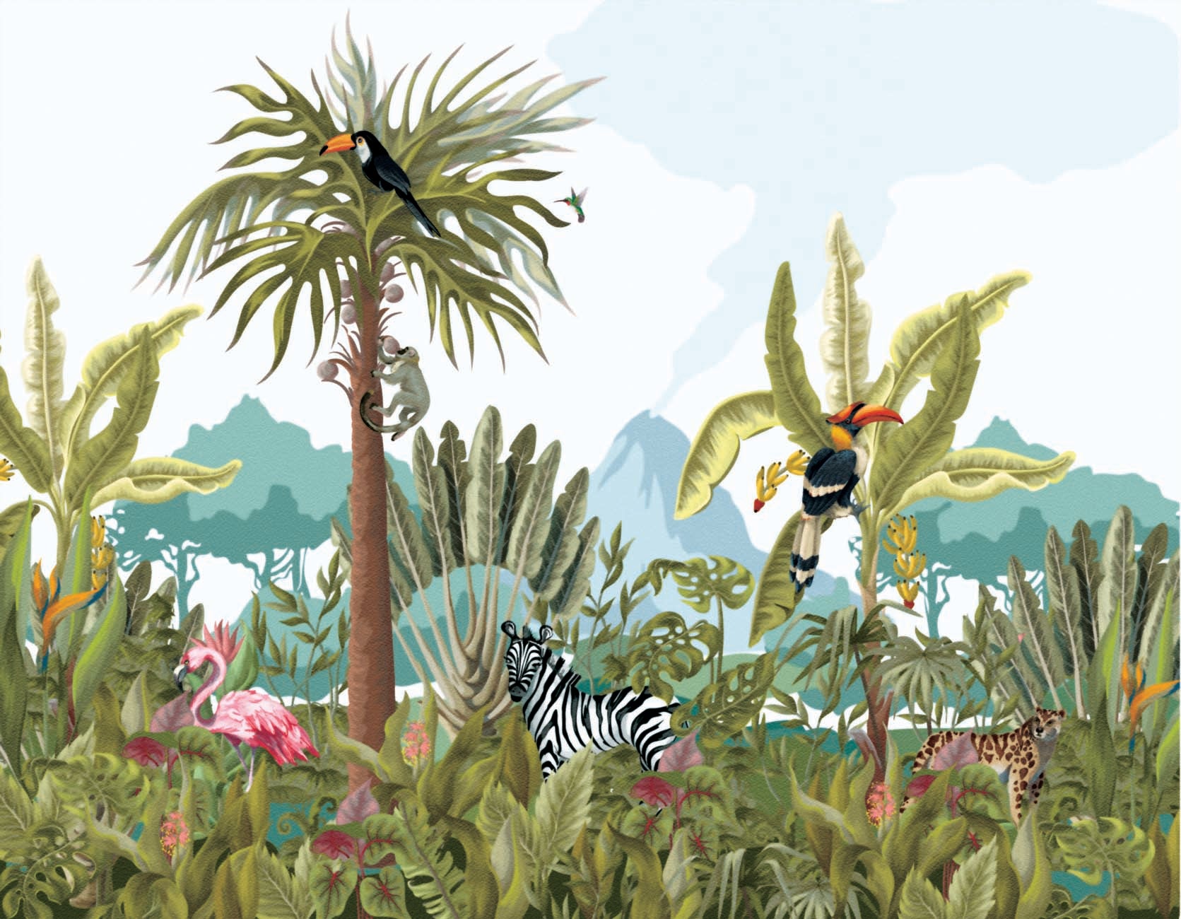 Papier peint panoramique jungle enfant, XXL, tendance