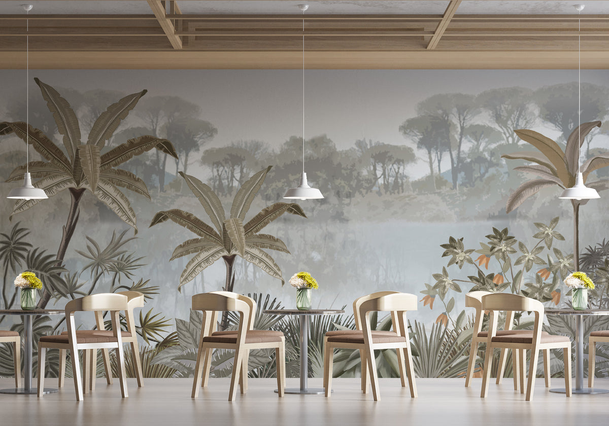 Papier peint restaurant jungle tendance peinture