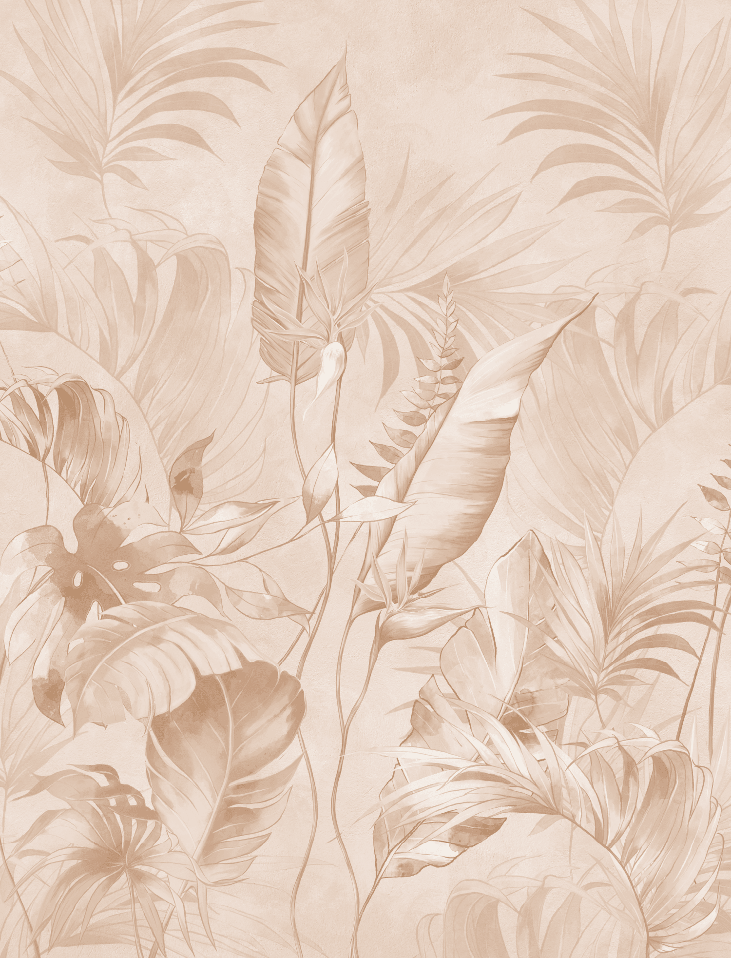 Papier Peint Panoramique Elégante Jungle Poudrée - H250 x L190cm - Matière Softouch - Muralconcept