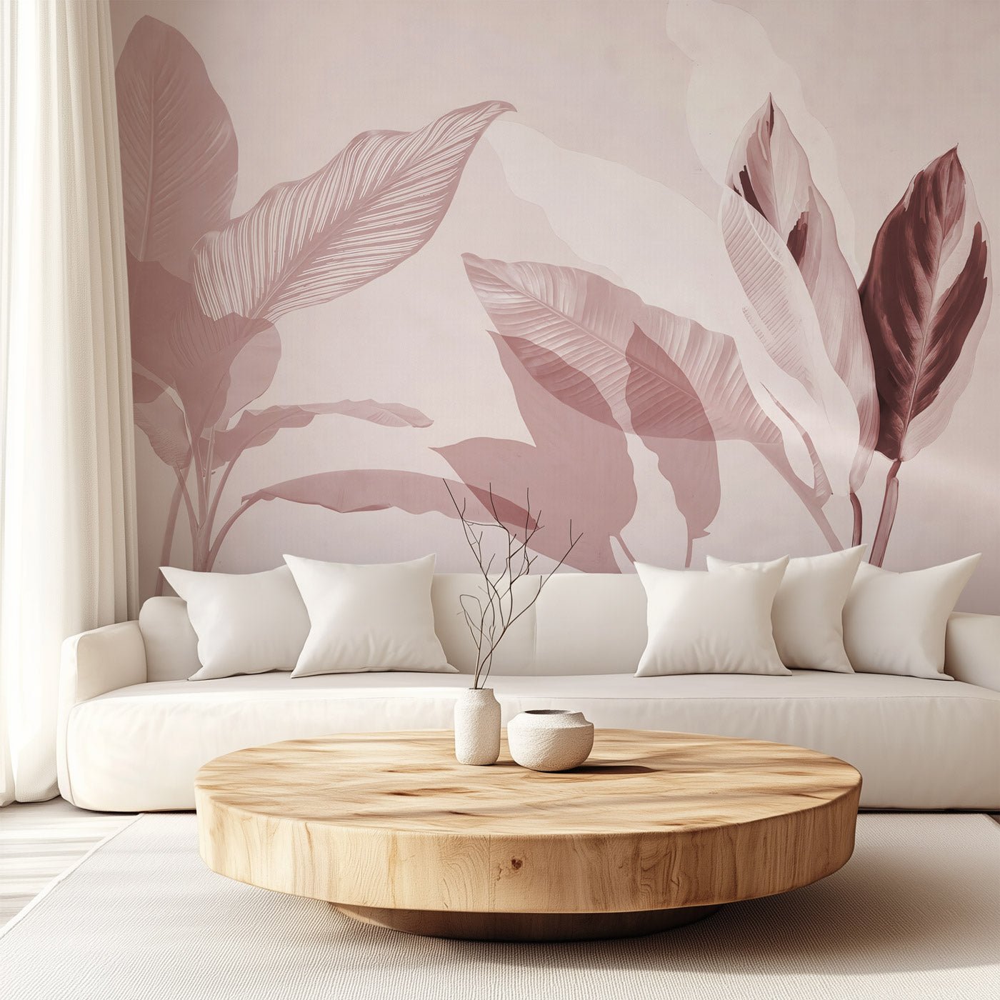 Papier peint feuillage moderne bordeau, XXL, tendance