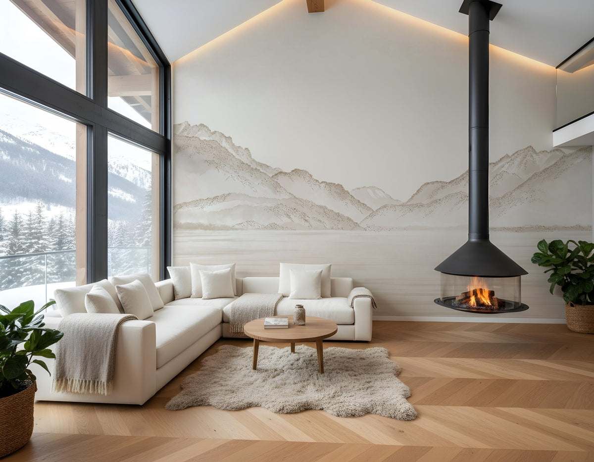 Papier peint lac Annecy sépia - Relief Pointillé