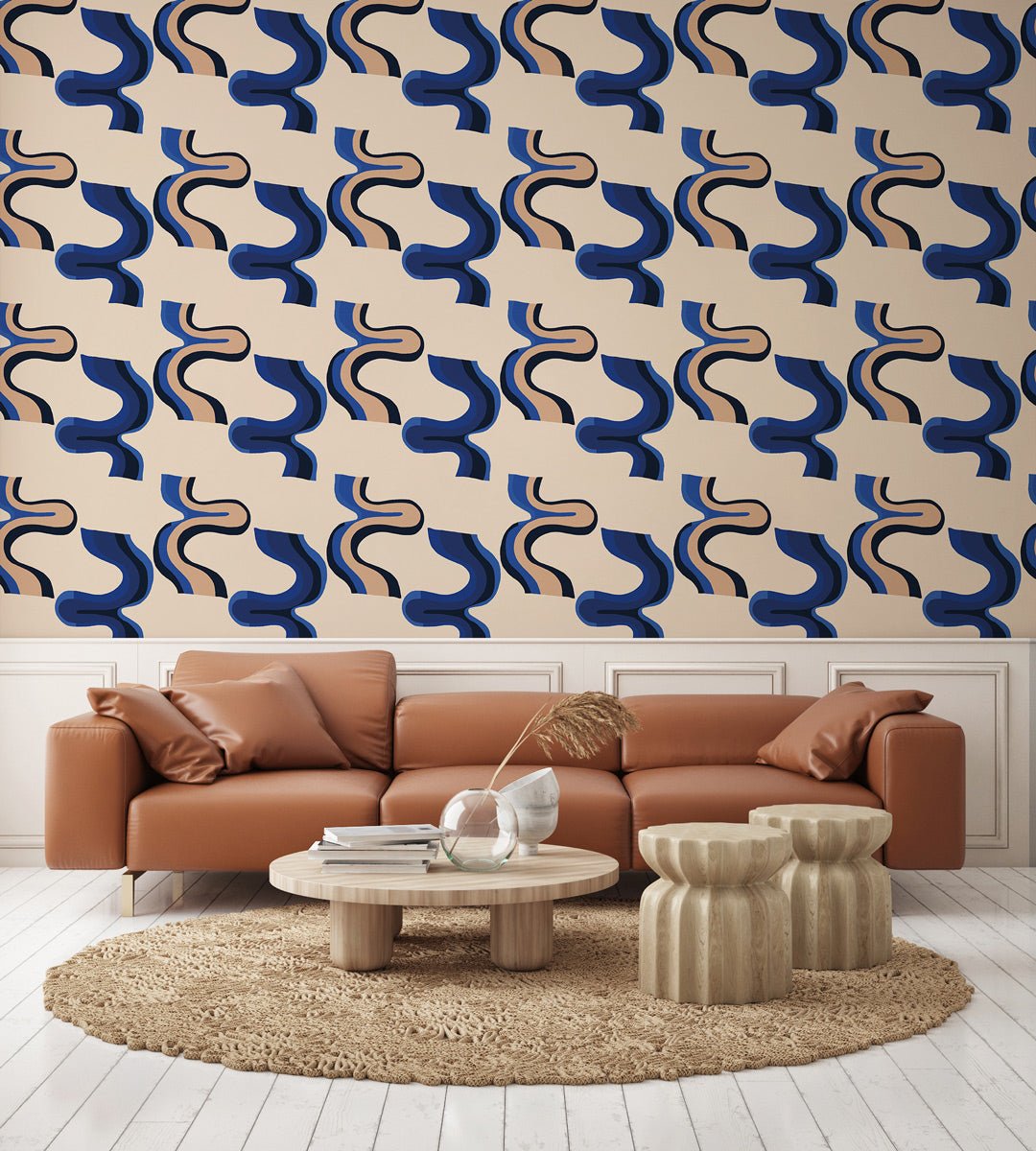 Papier peint rétro style bleu, XXL, tendance