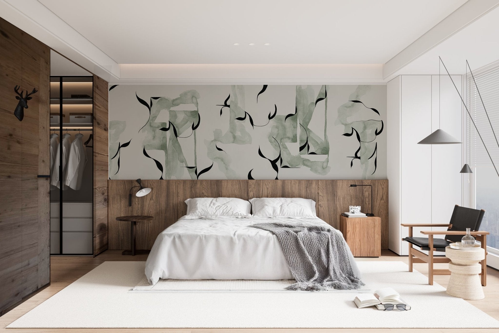 Papier peint abstrait moderne – vert sauge - Muralconcept