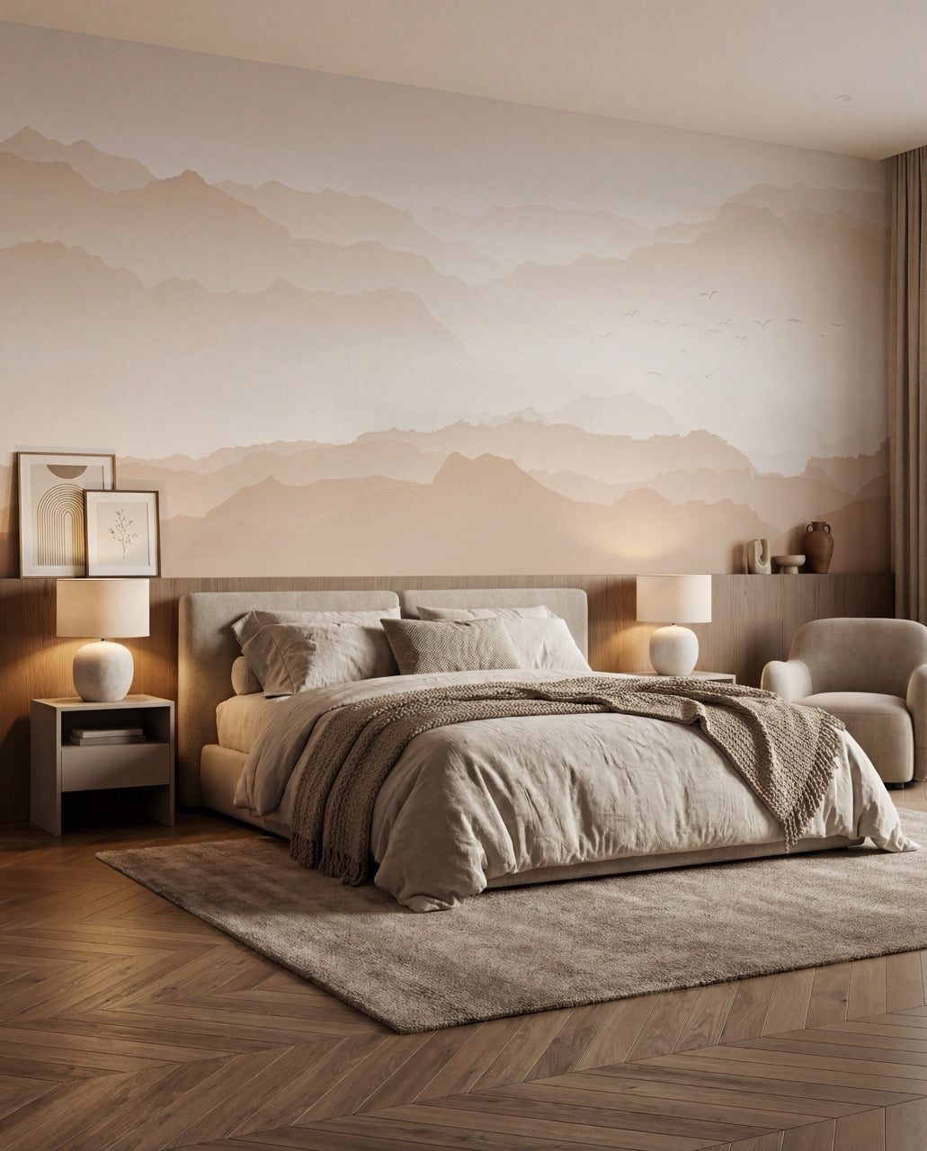 Papier peint montagne velours beige - Muralconcept