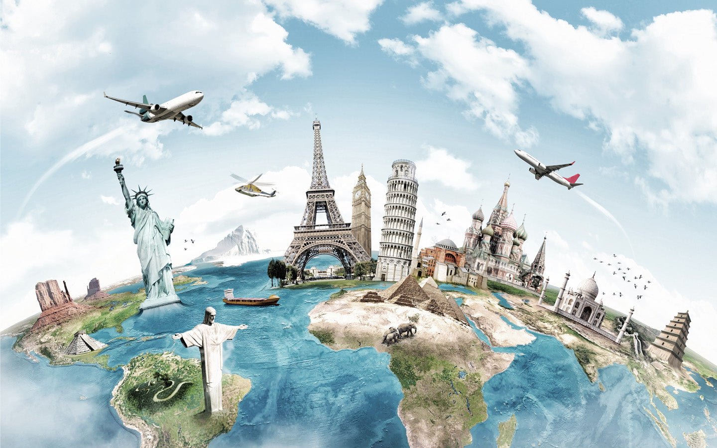 Papier peint Carte du monde & Monument, mural concept, tendance