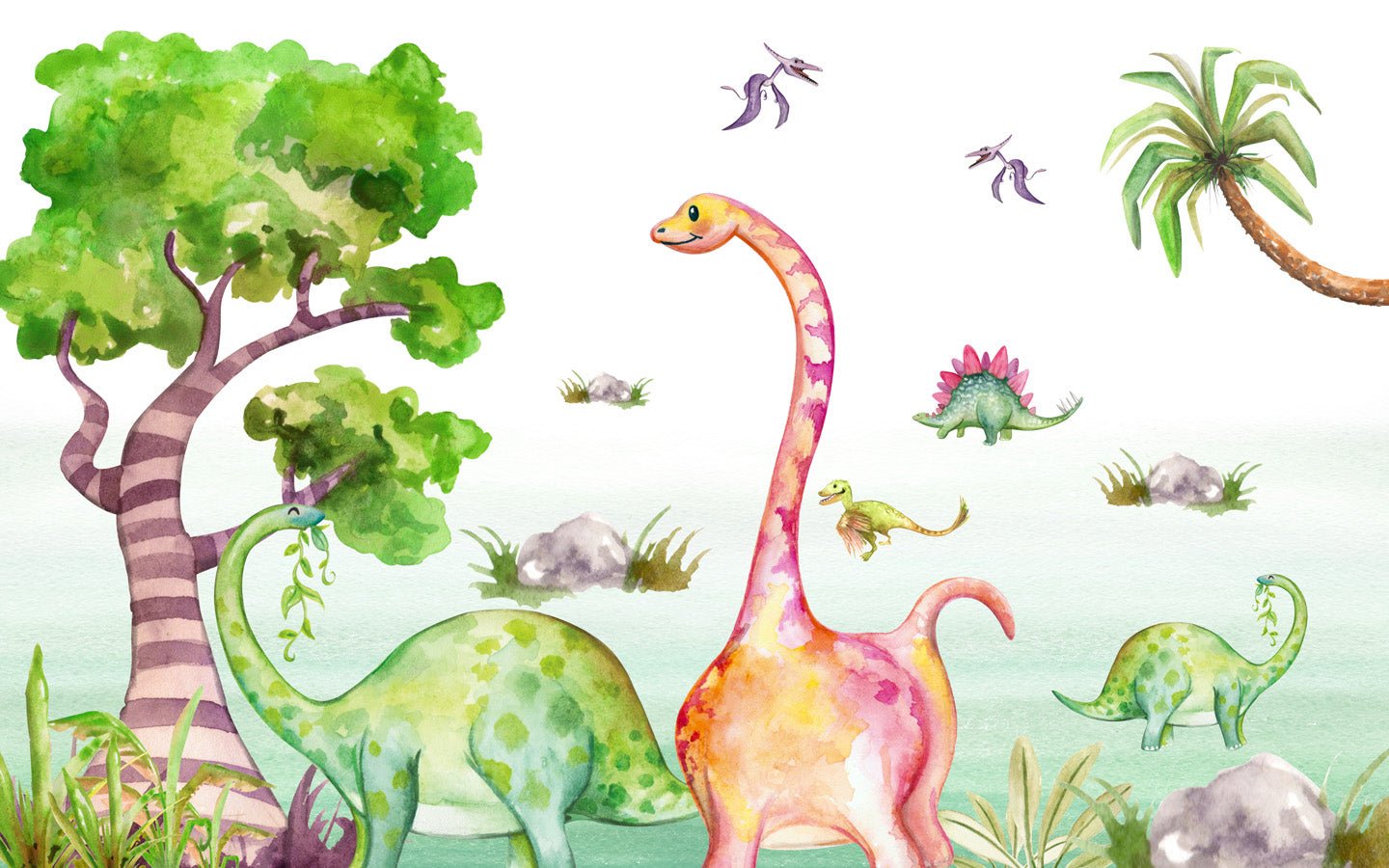 Papier peint Dinosaures Colorés, mural concept, tendance