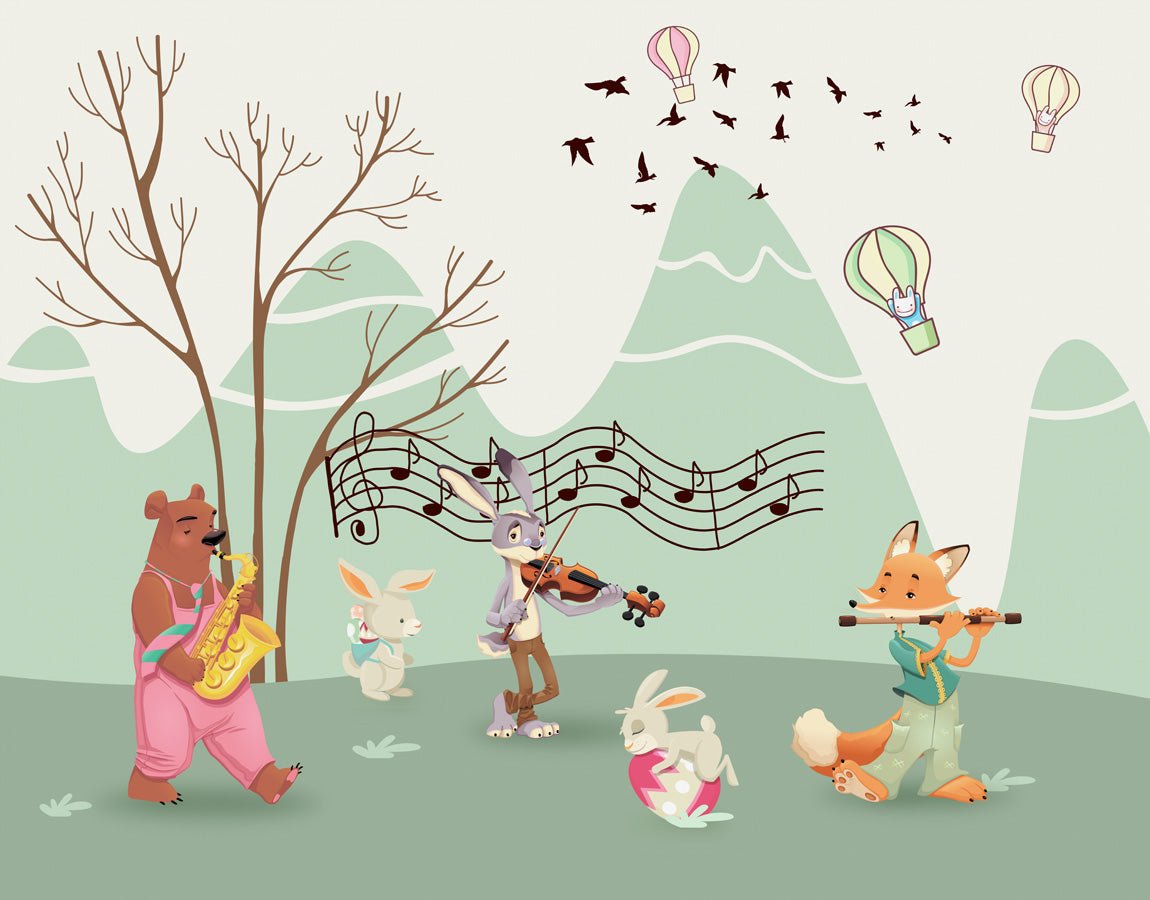 Papier peint enfant animaux en musique, mural concept, tendance