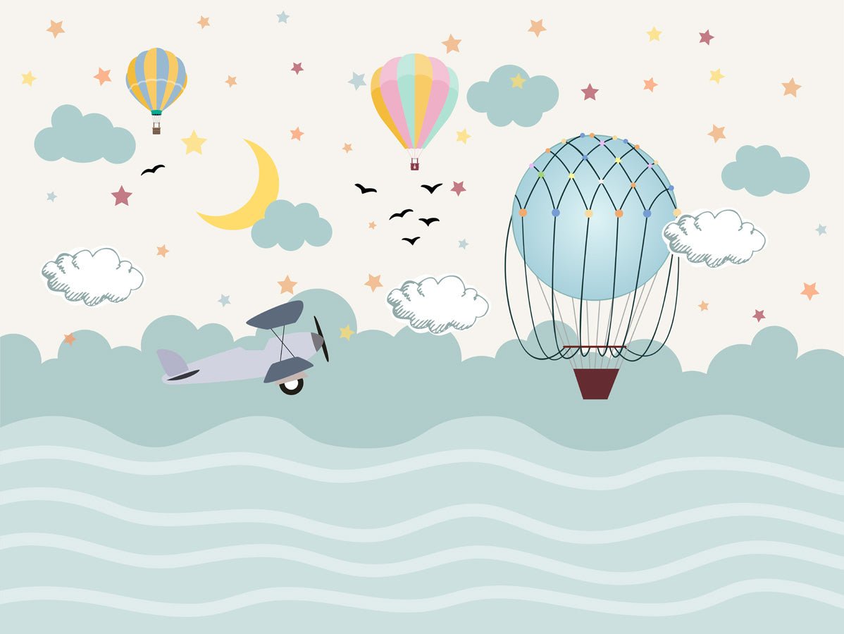 Papier peint chambre enfant avion scandinave, mural concept, tendance