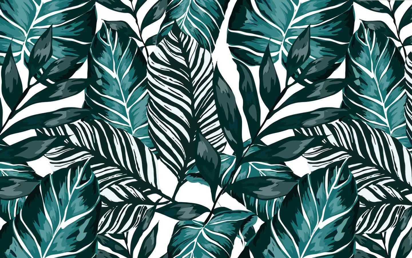 Papier peint bistrot feuille couleur bleu paon, mural concept, tendance