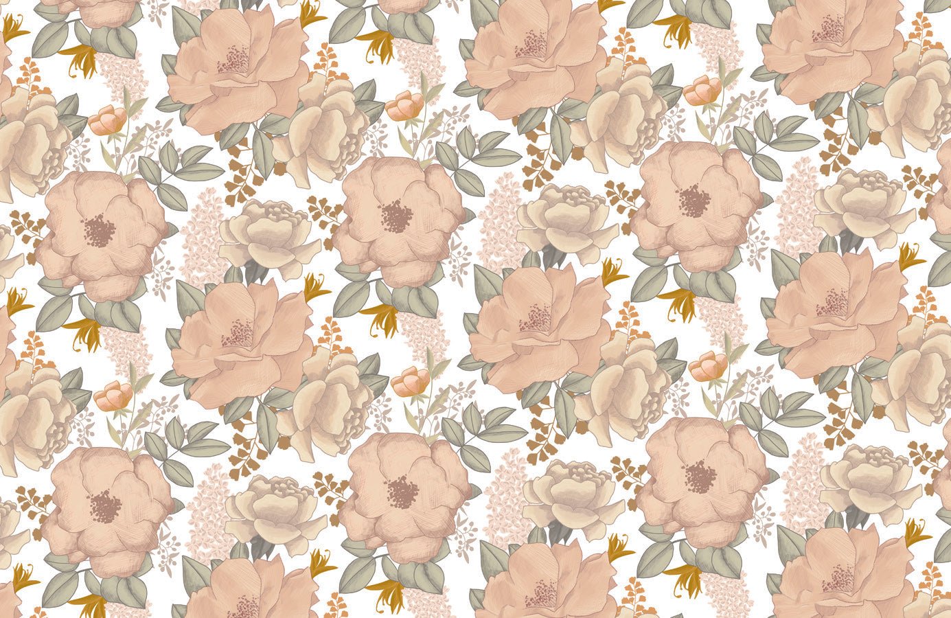 Papier peint fleur pastel terracotta, mural concept, tendance