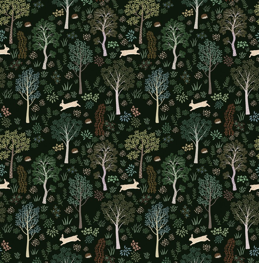 Papier peint panoramique bébé forêt et lapins, mural concept, tendance