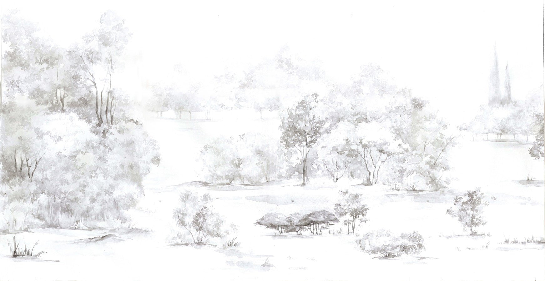 Papier peint forêt de pin aquarelle, mural concept, tendance