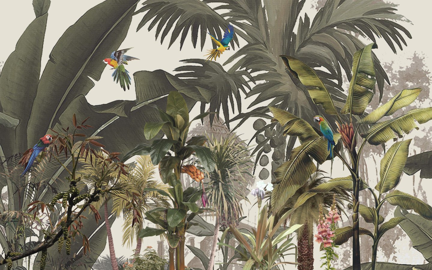 Papier peint panoramique Jungle bananier exotique, mural concept, tendance
