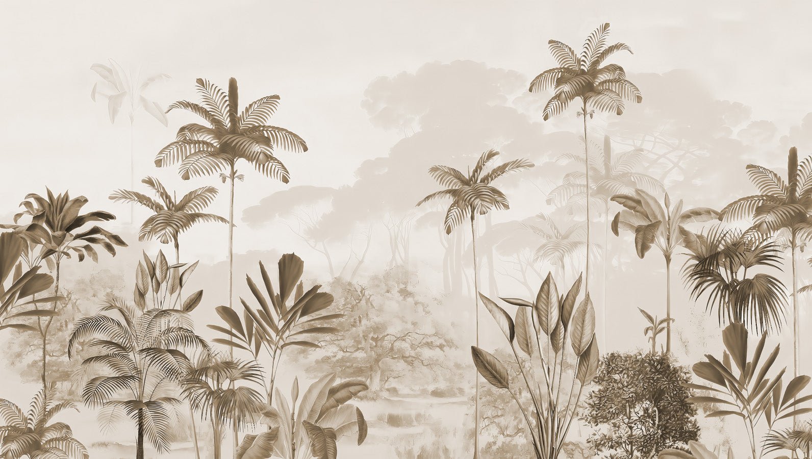 Papier peint panoramique jungle eden sépia, mural concept, tendance
