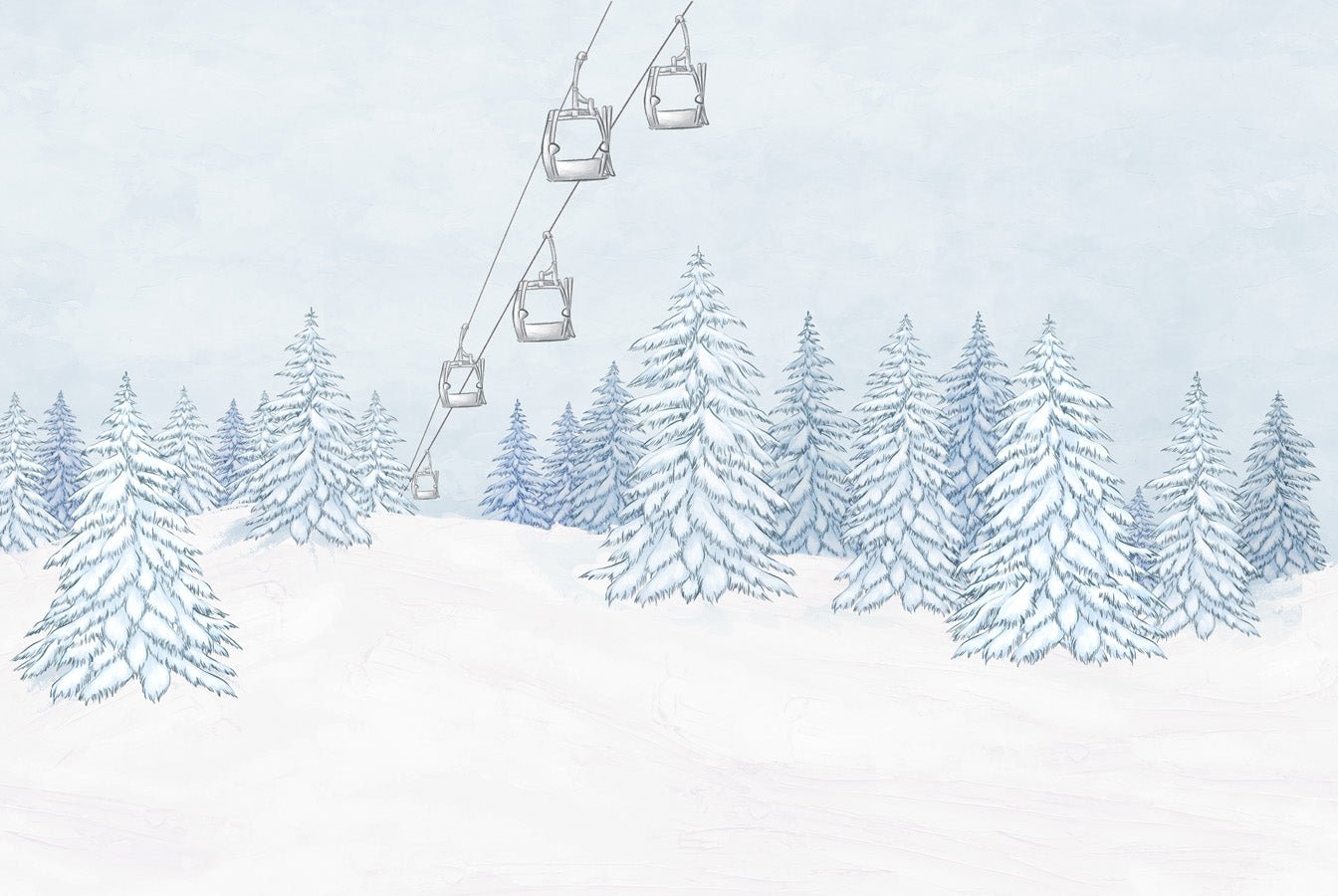 Papier peint montagnes télécabine bleu, mural concept, tendance