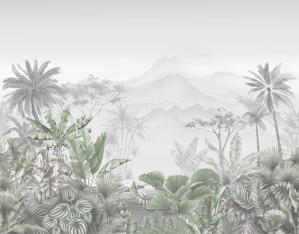 Papier peint wc tendance tropical vert, mural concept, tendance