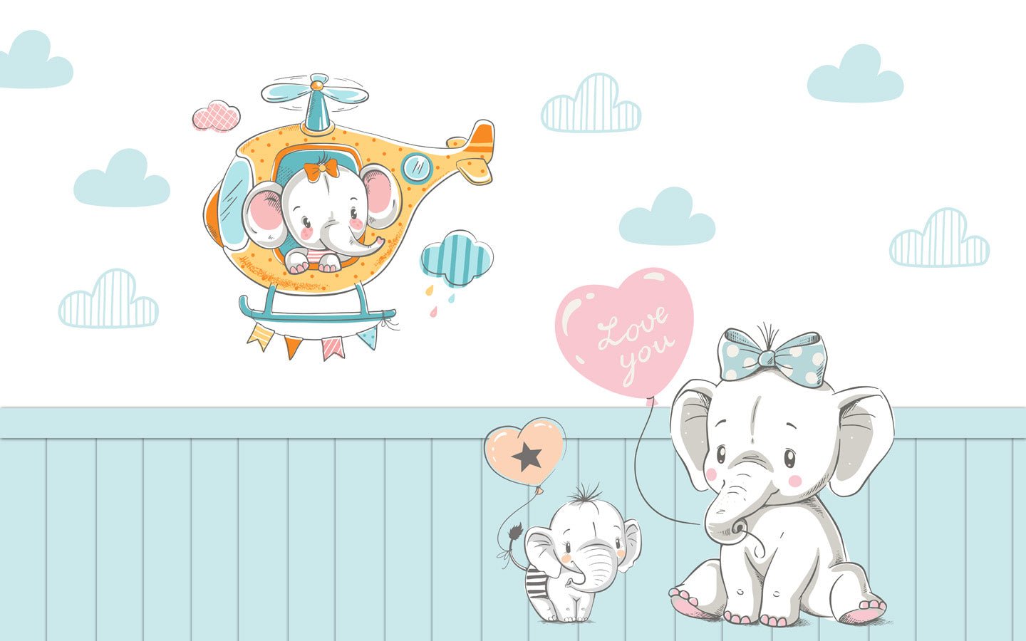 Papier peint Tendres Eléphants, mural concept, tendance