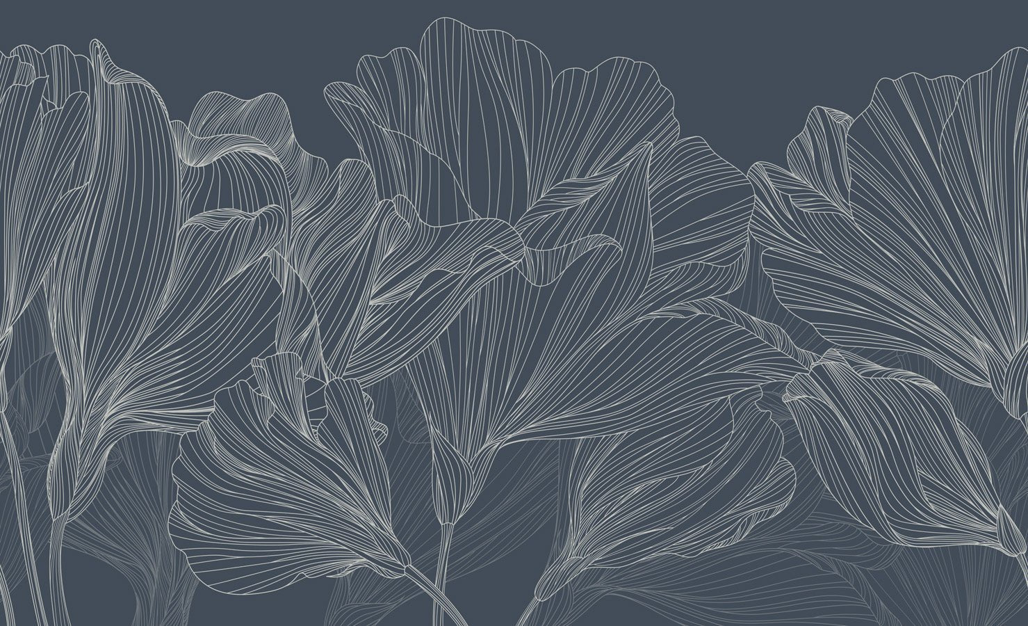 Papier peint restaurant valse des fleurs bleu, mural concept, tendance