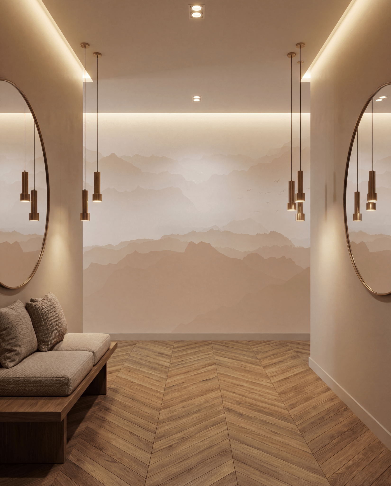 Papier peint montagne velours beige - Muralconcept