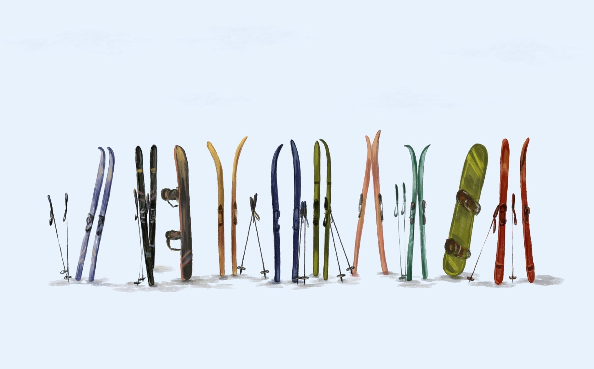 Papier peint skis colorés bleu, XXL, tendance