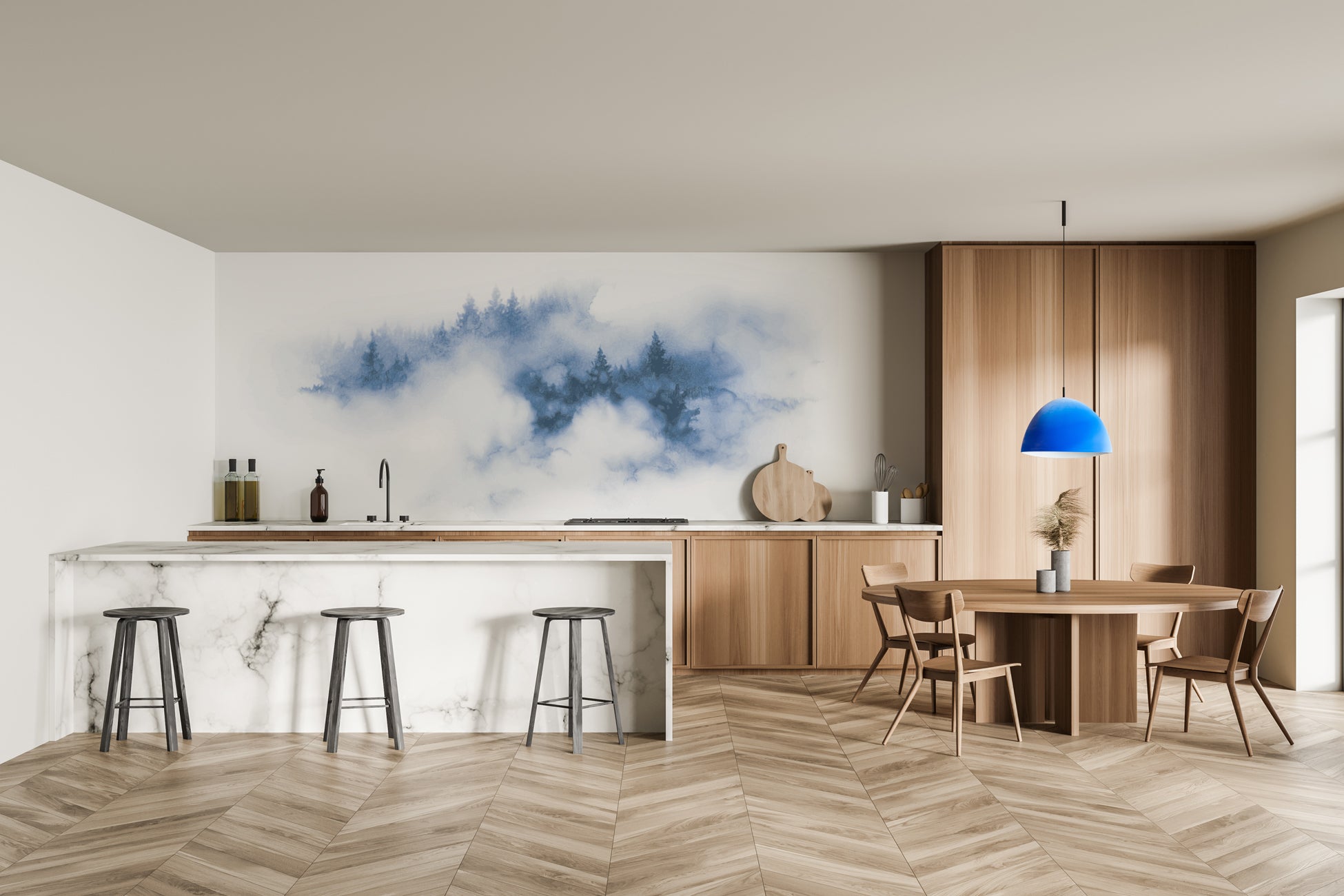 Papier peint brume des Cimes bleu, XXL, tendance