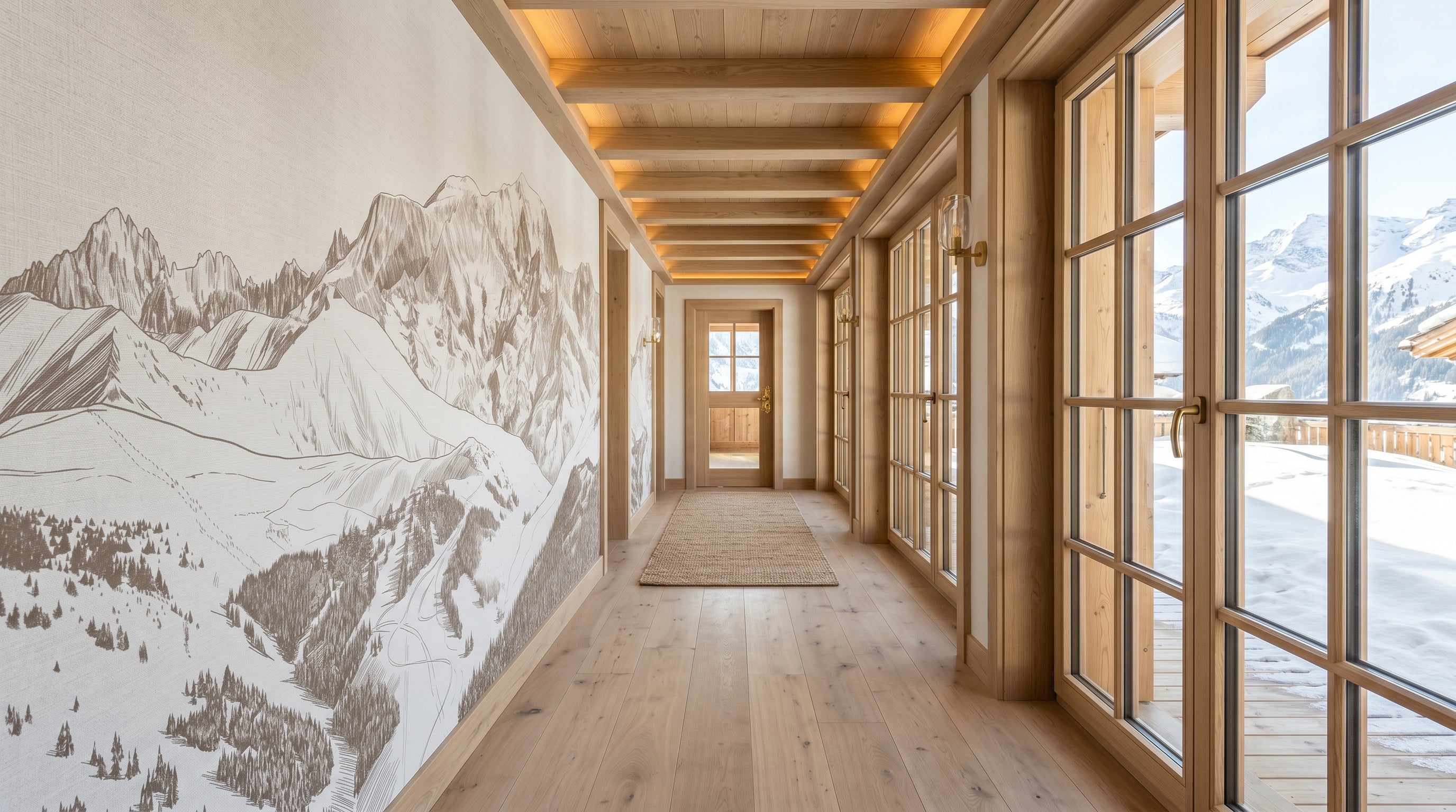 Papier peint panoramique Mont Blanc graphique sépia - Muralconcept