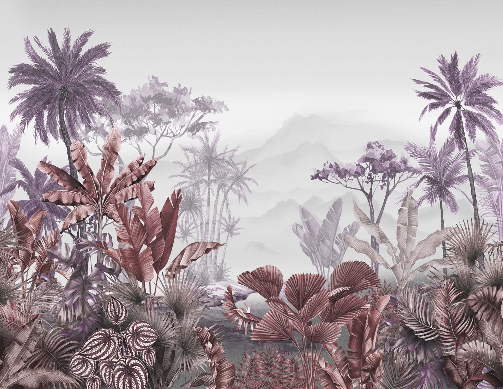 Papier peint salle de bain tendance tropical violet, XXL, tendance