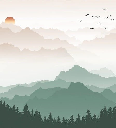Papier peint montagne dans brume terracotta