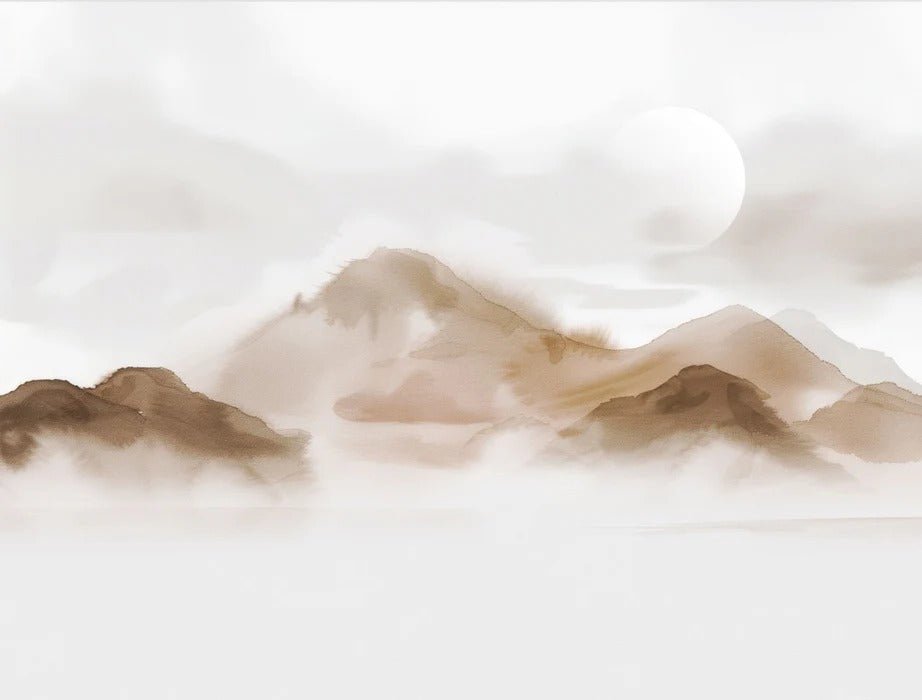 Papier peint montagnes voilées – Lueur sépia, XXL, tendance