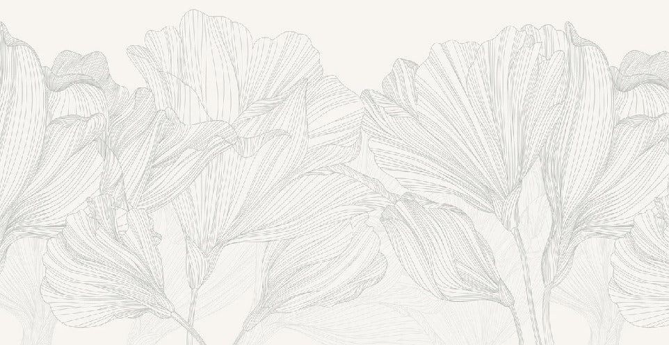 Papier peint panoramique gris et blanc valse des fleurs